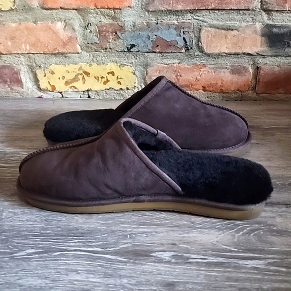 206 Collective Mens Sheep Fur Shearling Lined Slide Slipper Shoe Brown Size 12 - Picture 6 of 14